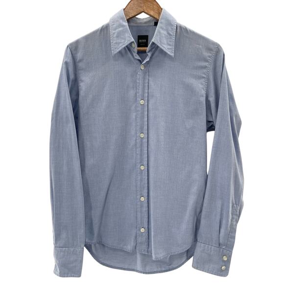 Boss Men’s Slim Fit 100% Cotton Light Blue Button Up Shirt Classic Size Small - Picture 1 of 11